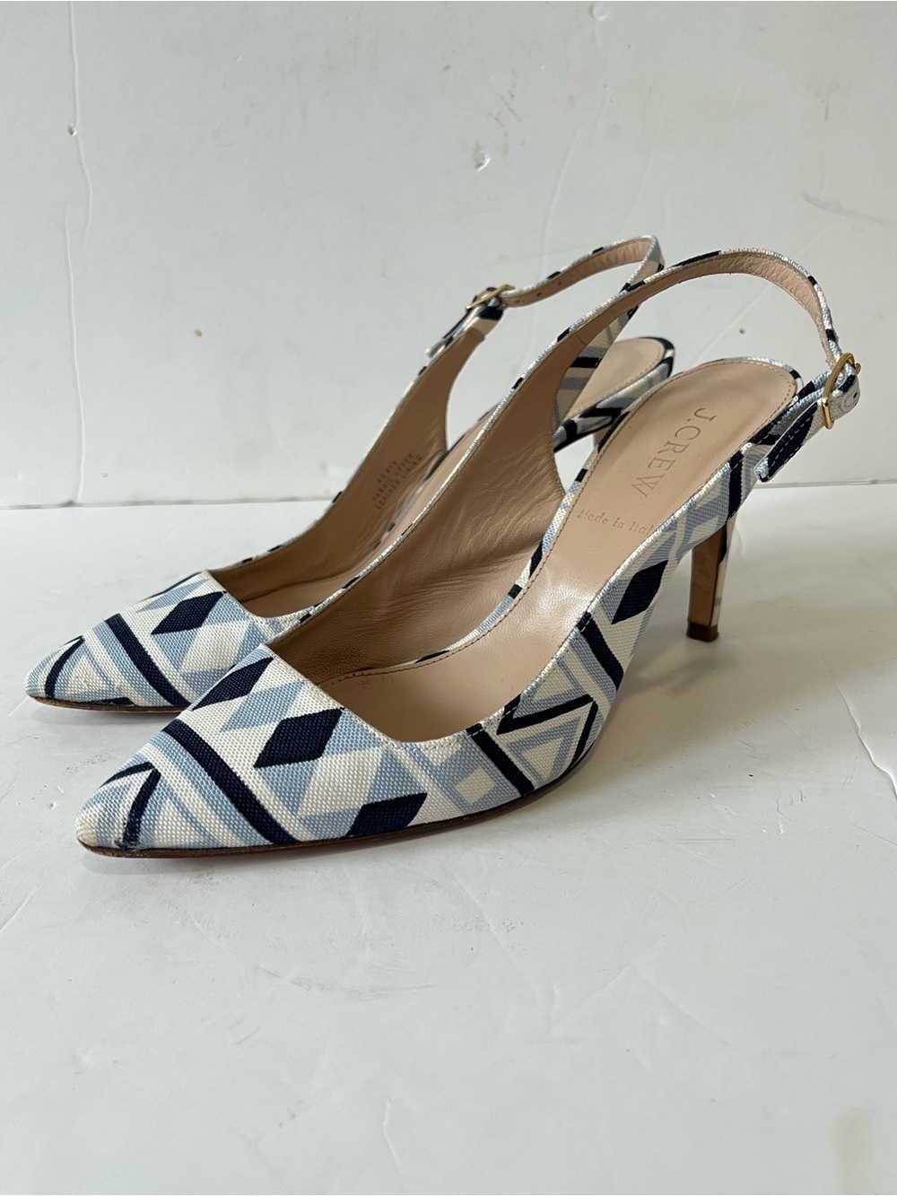 J.Crew Italy Navy White Geometric Slingback Pumps size 6